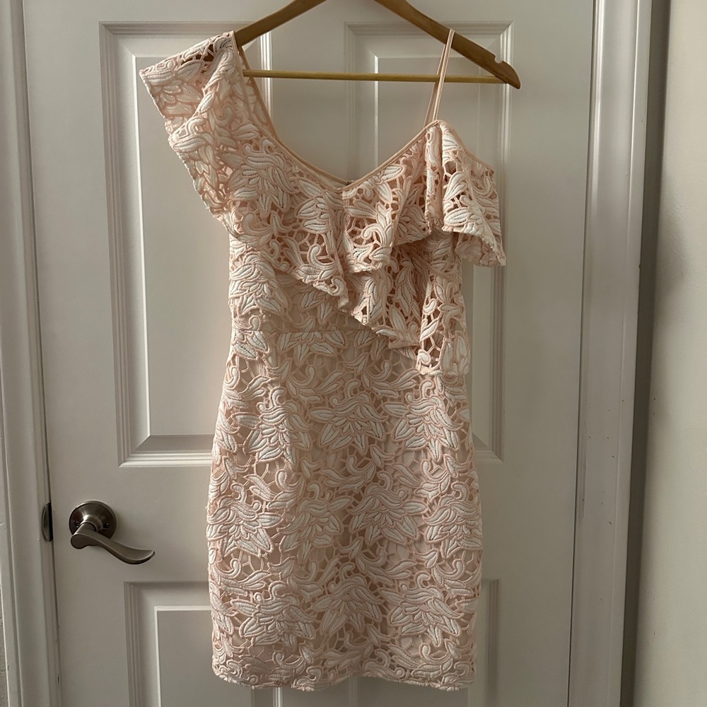 Club Monaco Pink Asymmetrical Ruffled One Shoulder Dress